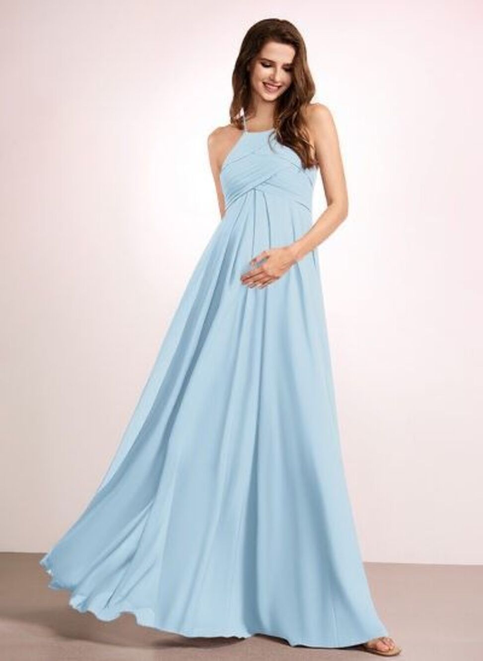 ✨JJ's House Chinyere Sky Blue A-line Halter Ruffle Chiffon Maternity Sz 4 Dress✨